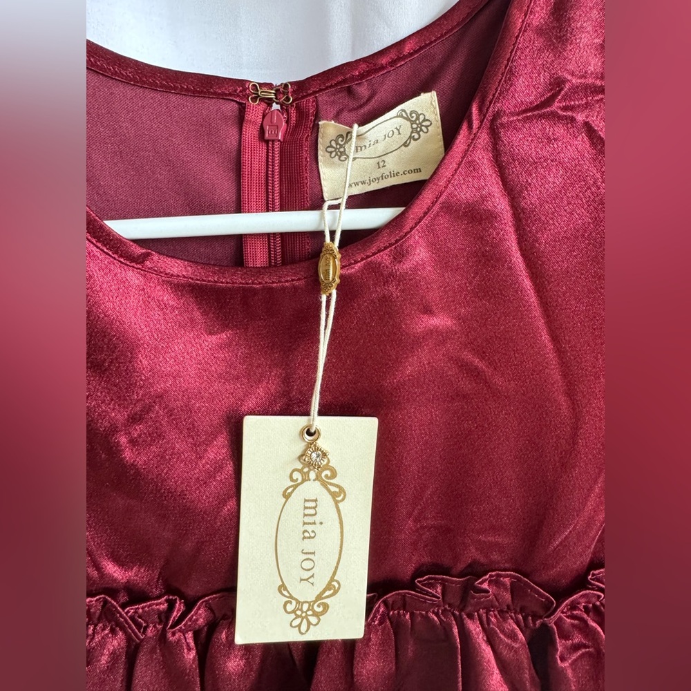 Joyfolie Lorelei Dress‎ Girls 12 Ruffle High Low Burgundy Wine Color NWT - Picture 4 of 5